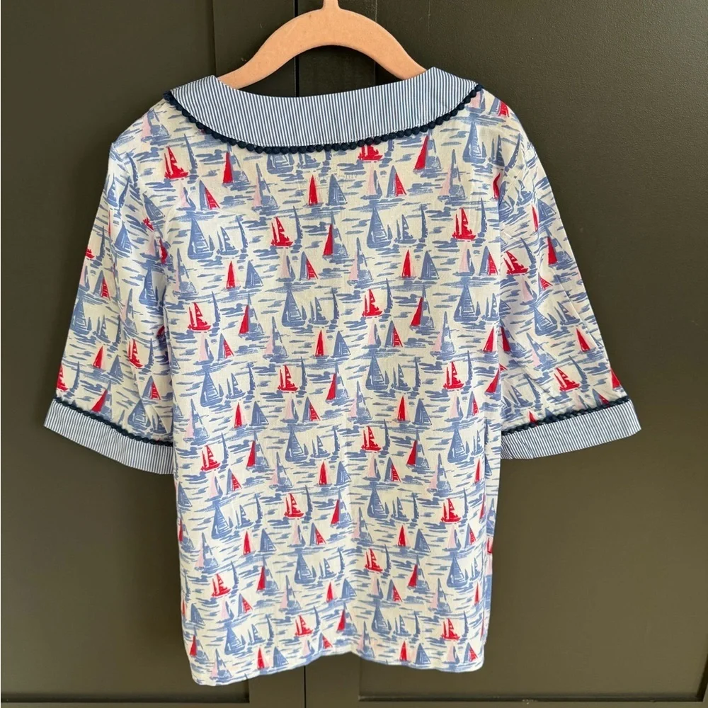 Vineyard Vines | Sailboat Navy Red Pink Print Cotton Shirt Tunic | XS